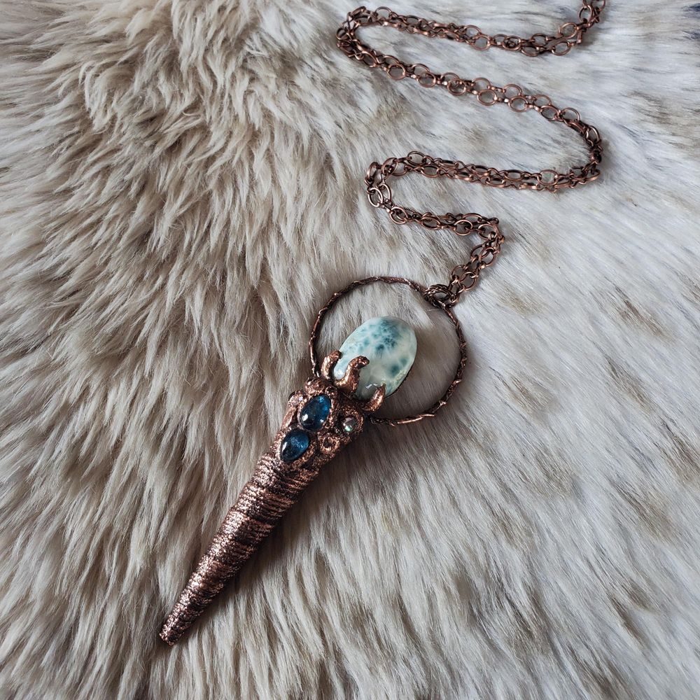 Siren's Sceptre - Larimar, Teal Kyanite and Shell Copper Ele...