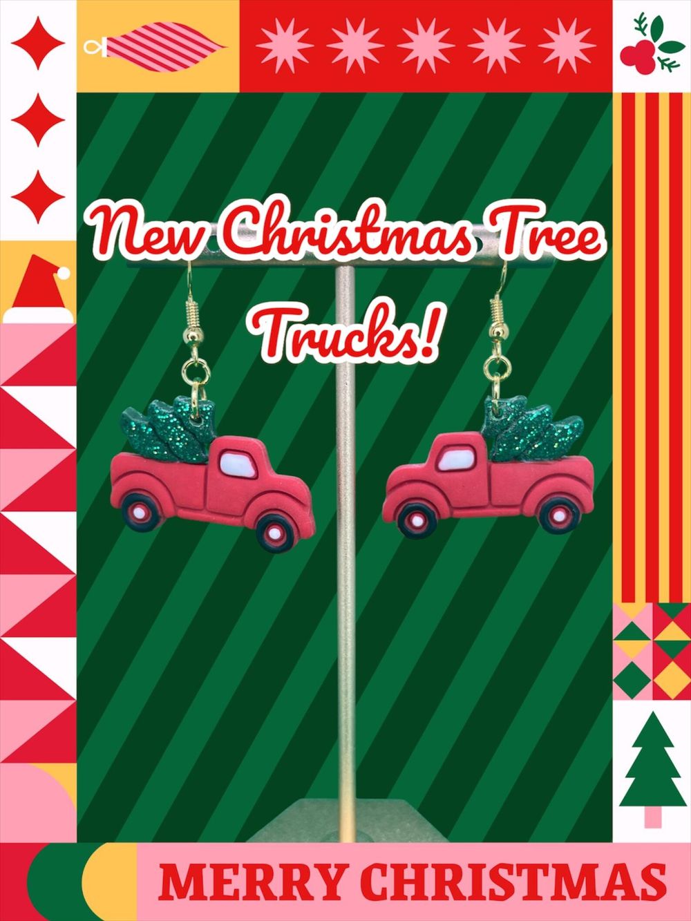 Christmas Tree Truck Polymer Clay Earrings