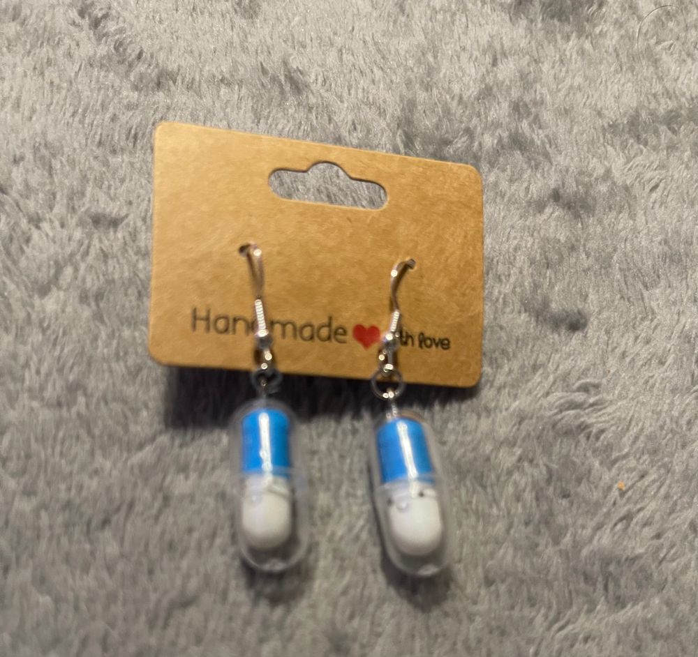 Blue Happy Pill Earrings 