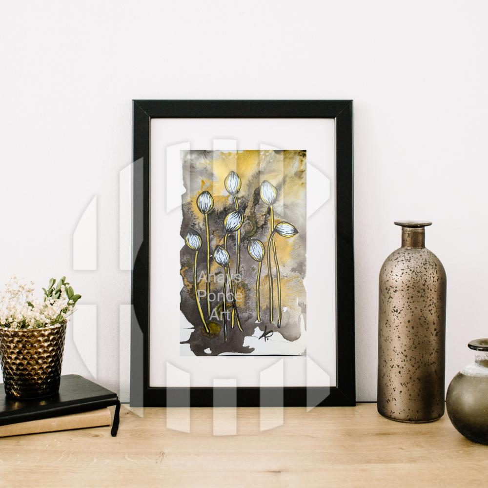 Framed Original Ink Drawing Botanical 