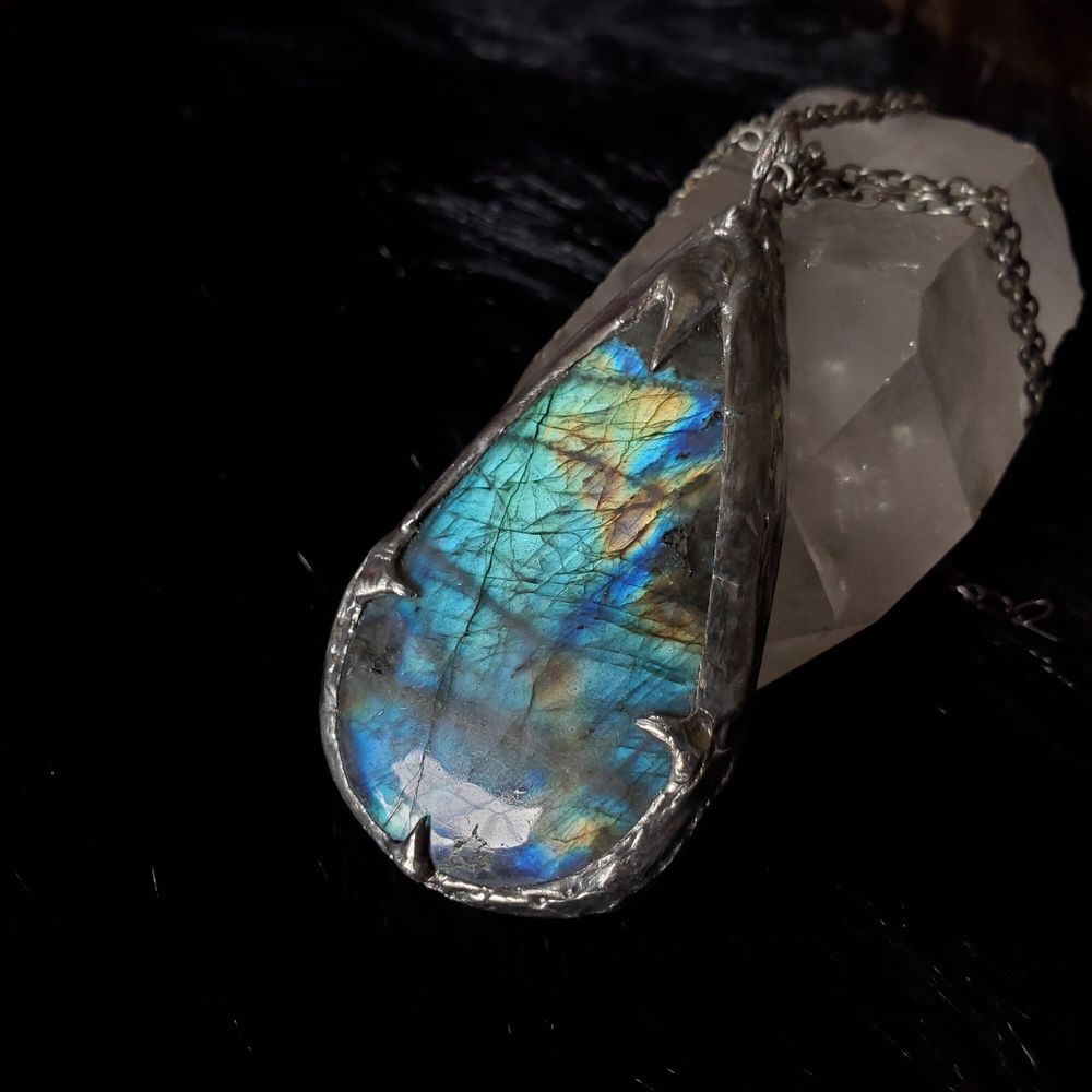 Nordic Shield - soft solder pendant with Labradorite