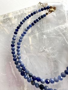Closer look at the blue hues in the sodalite beads on the Indira Necklace