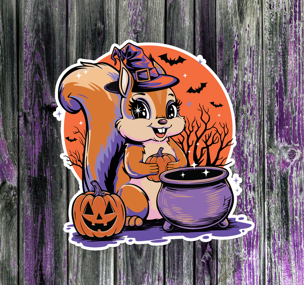 Witchy Squirrel Sticker Spooky Halloween Decal