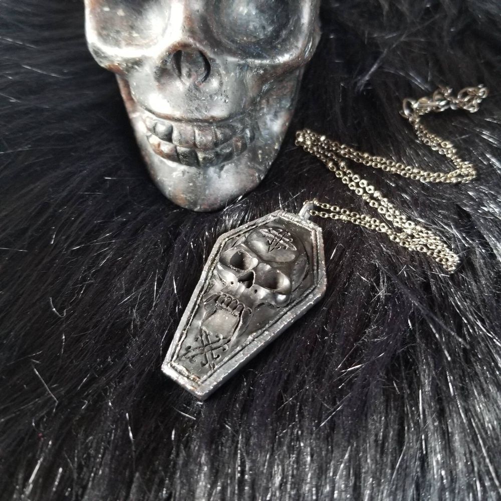 Carved Bone Electroformed Coffin Necklace