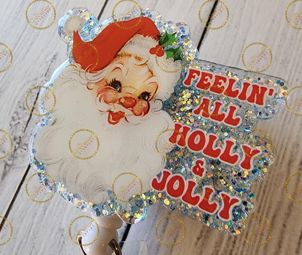 Feelin Holly & Jolly Vintage Badge Reel, badge holder, Chris...
