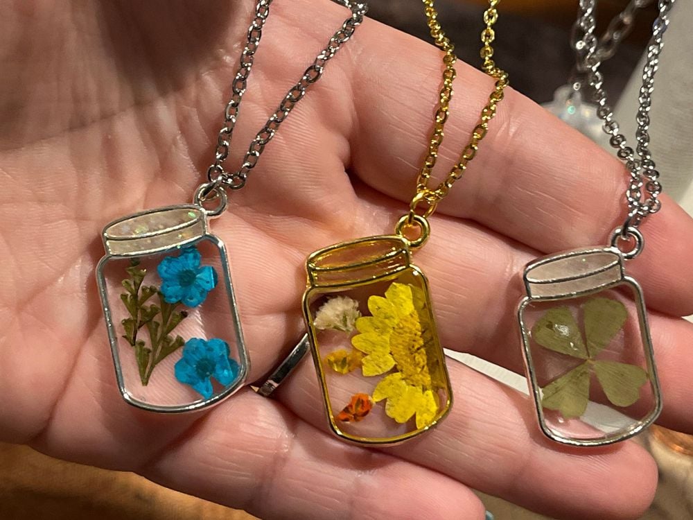 Real flower Mason jar necklaces