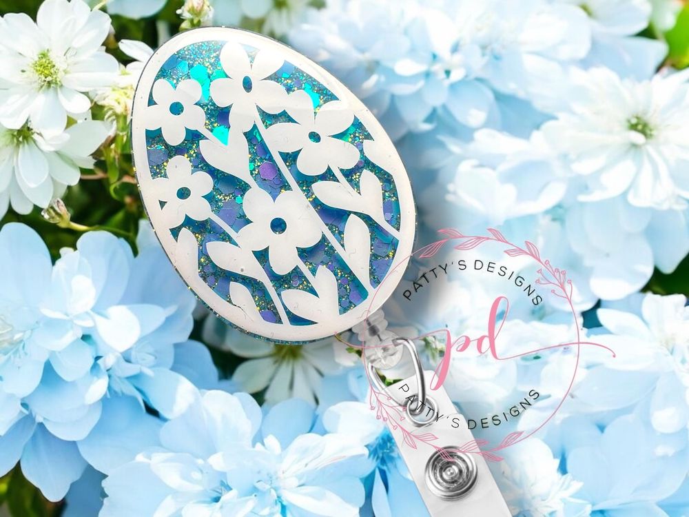 Flower Easter Egg-Blue, Badge Reel, Badge Holder, ID Holder