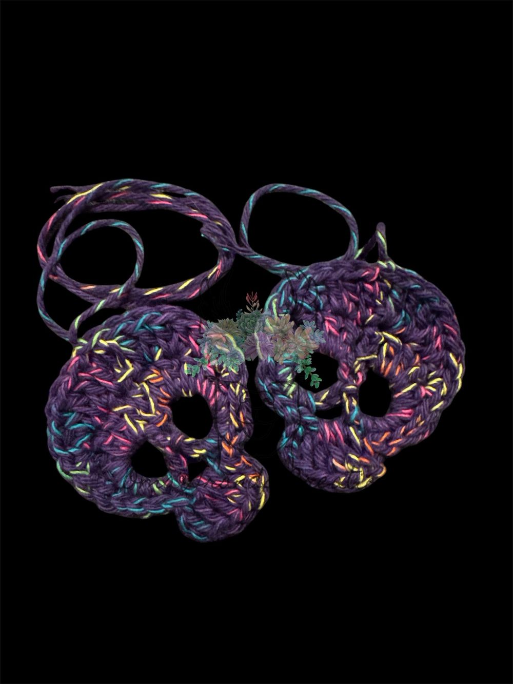 A Pair of Crocheted Skulls- Purple Confetti