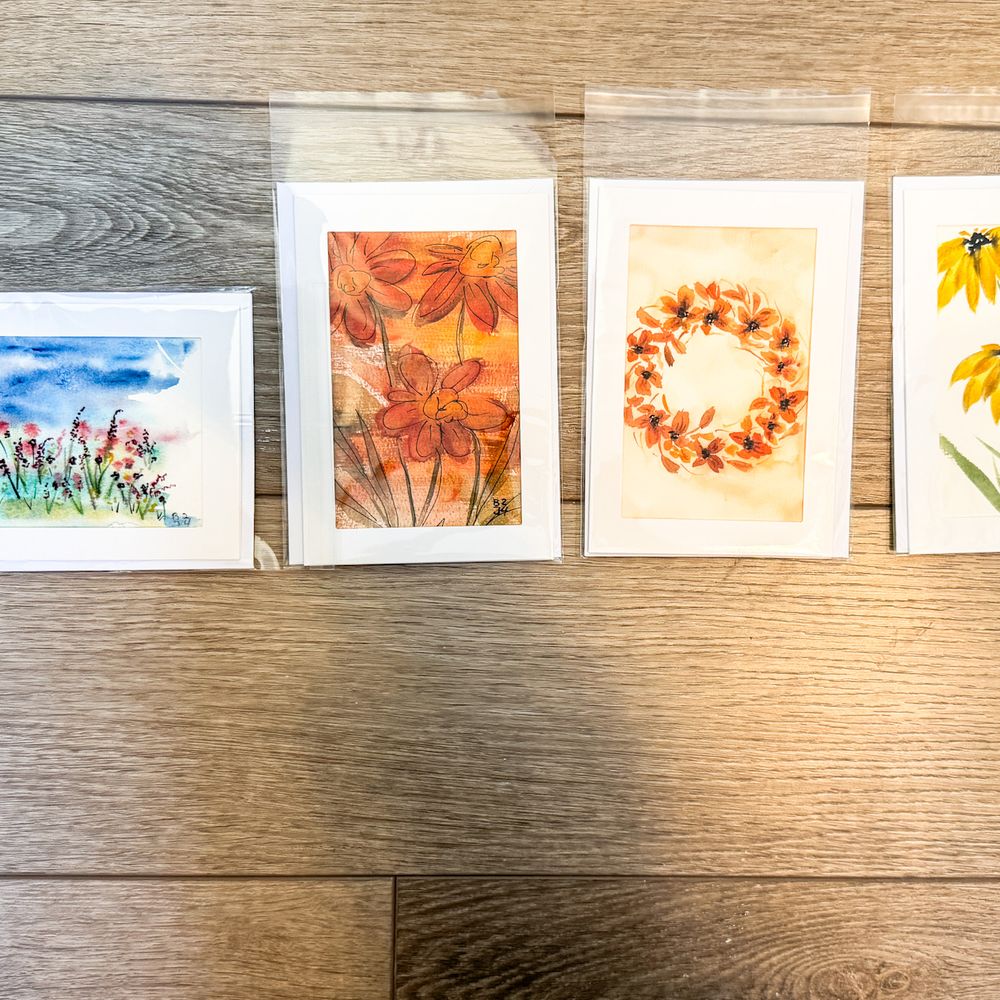 Original Watercolor Greeting Cards and Envelopes (set of 4)i