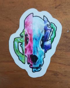 Pink, Blue and Green Glitch Cat Skull Sticker