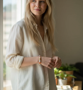 Carnelian, Snow Jade & Hematite Stretch Bracelet – 7"