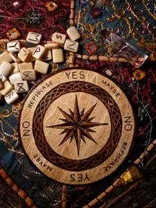 A top down view of the pendulum board. (Runes and other items not included with purchase.)