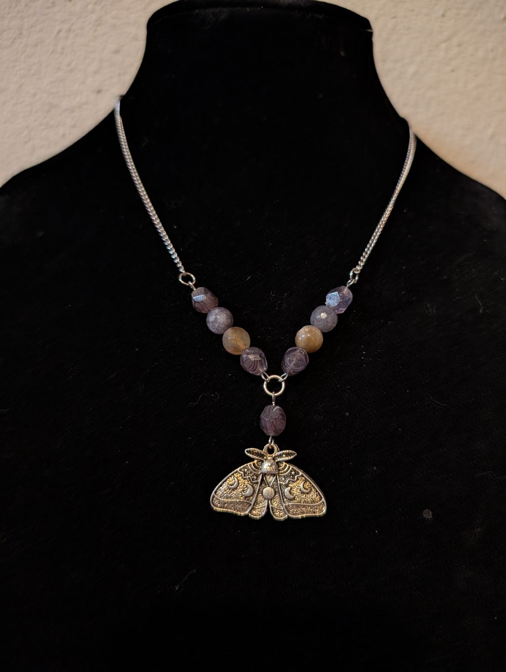 Moth pendant quartz necklace