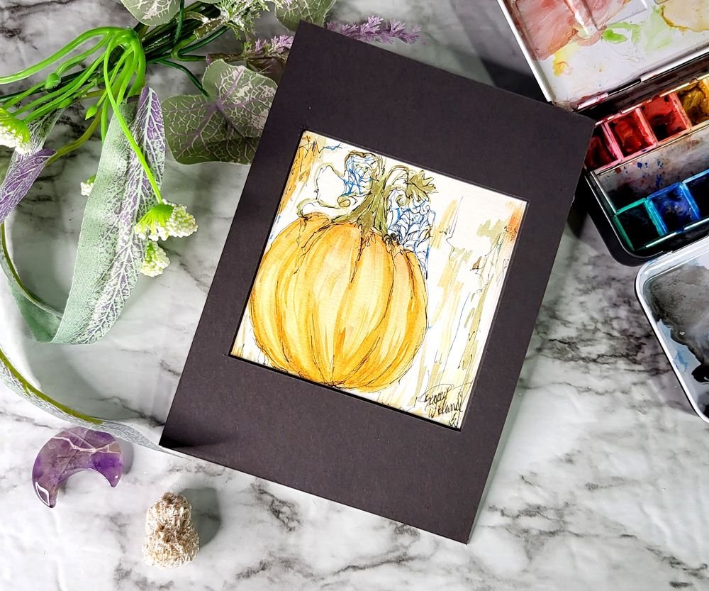 Original Painting - Orange Pumpkin - Watercolor on Paper 