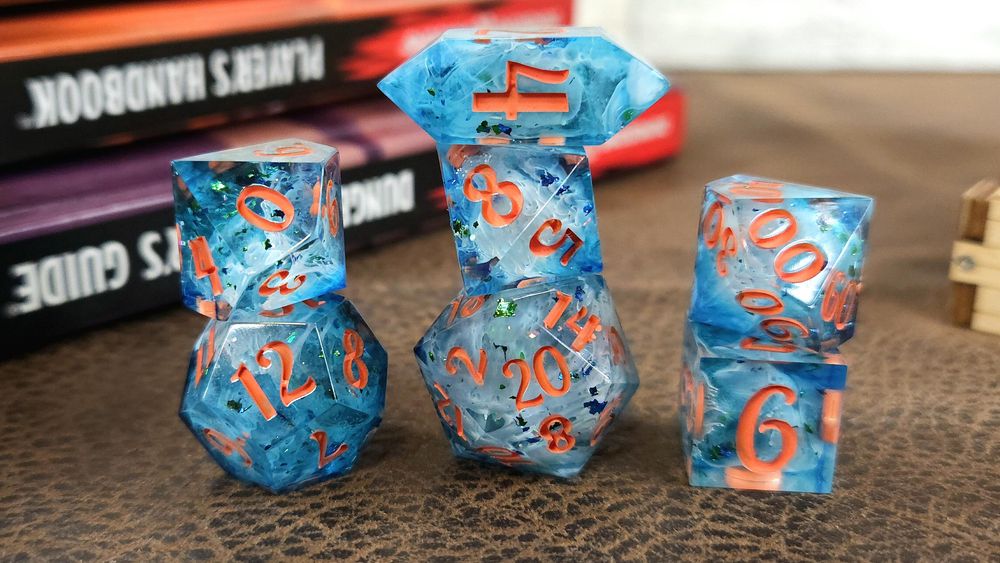 Low Tide Polyhedral set of seven(7) Dice, blue and orange