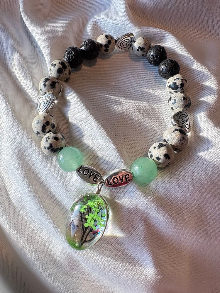 Diffuser Bracelet with Essential Oil Blend - Dalmatian Obsidian & Lava Stone - Medium