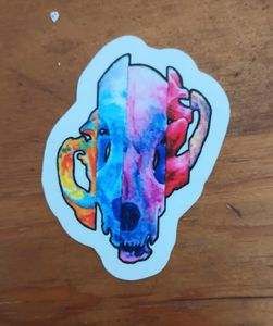 Purple, Blue, and Pink Glitch Cat Skull Sticker