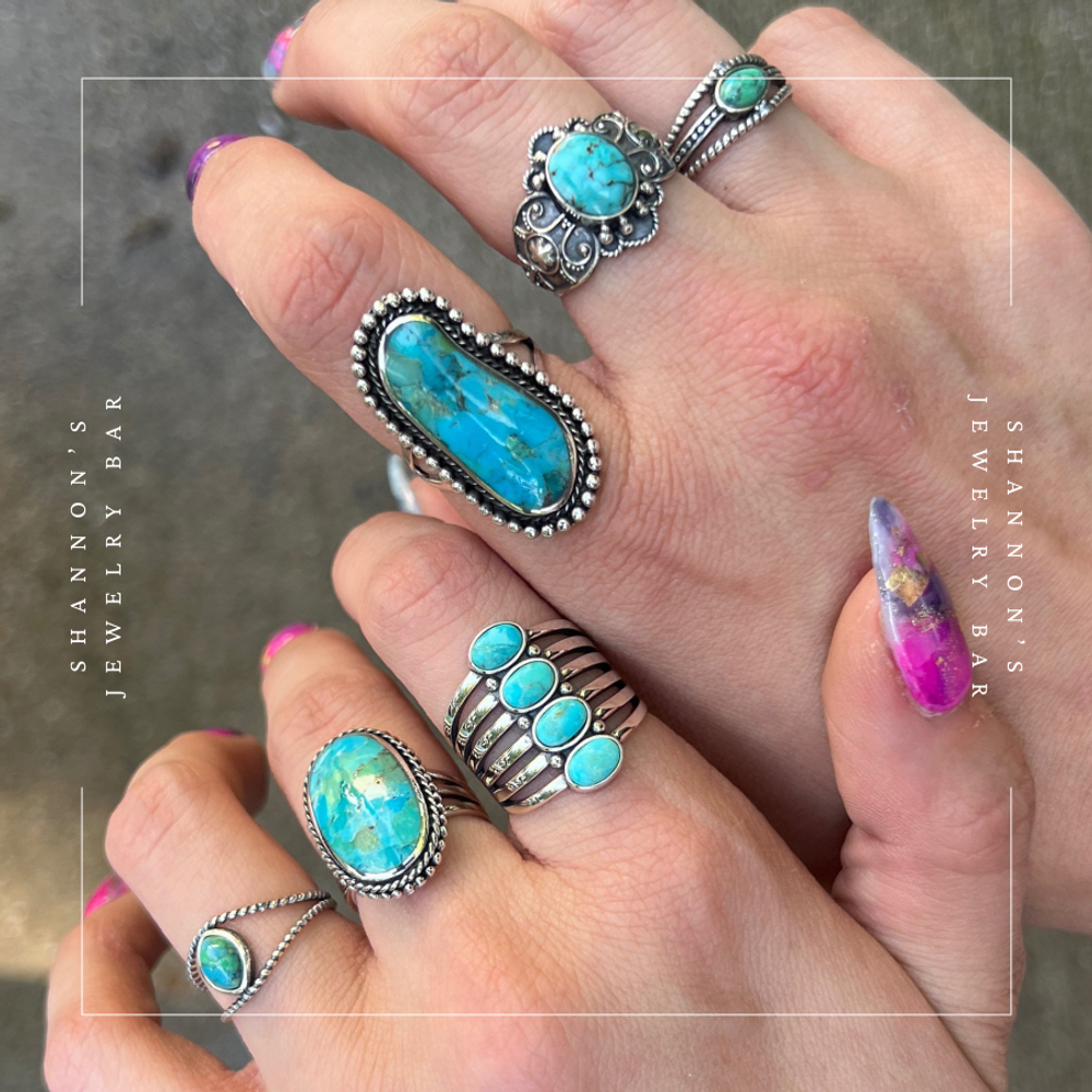 925 Silver, Genuine Stone Rings (Turquoise, Black Agate)