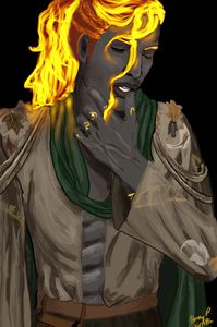 My original character, a fire genasi druid, for a dungeons and dragons campaign. Digital drawing, digital painting, oil paint portrait style