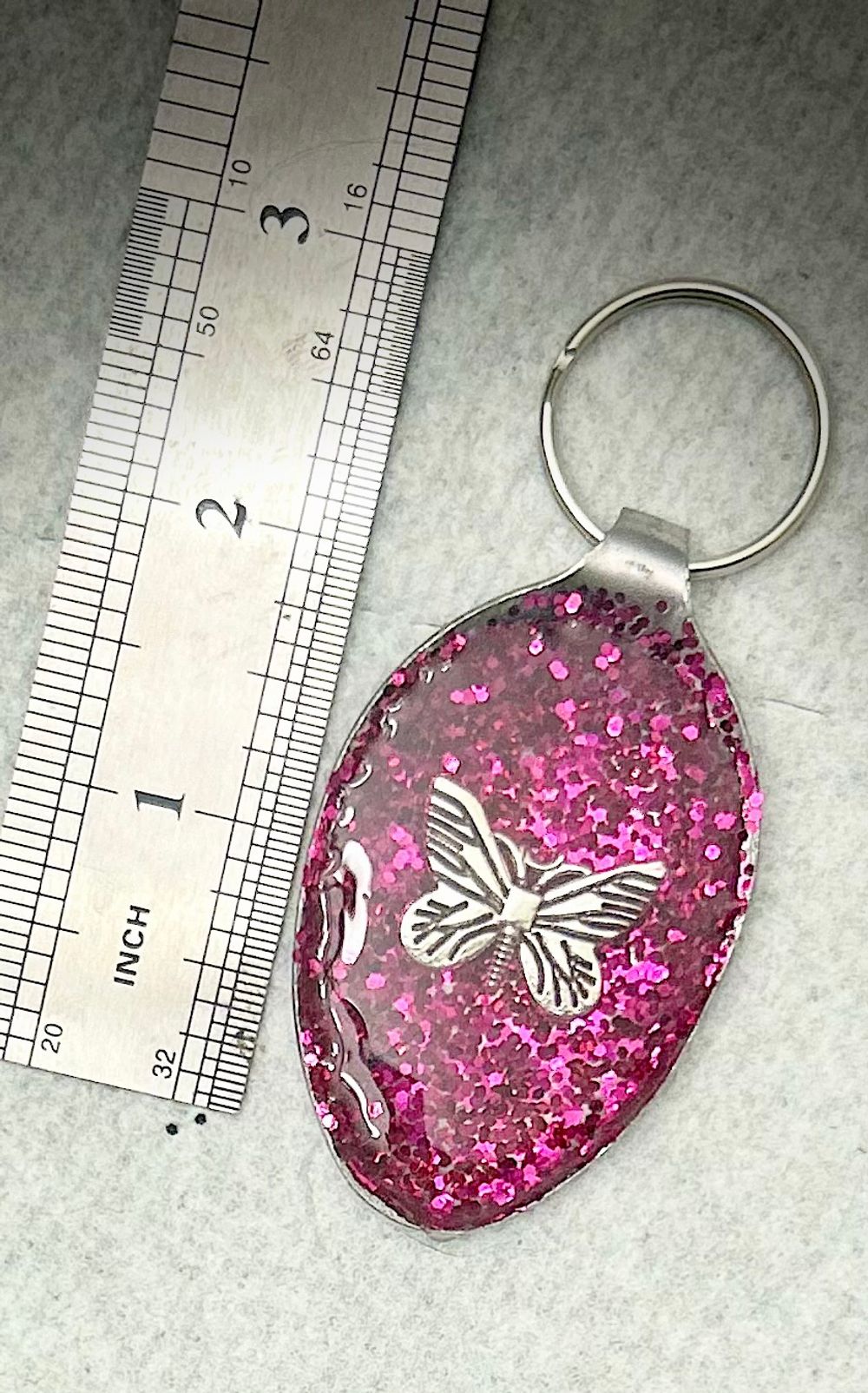 Sparkling Pink Butterfly Spoonhead Keychain