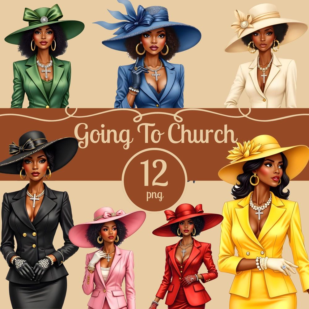 Going To Church Clipart Pack - 12 African American Women 300...