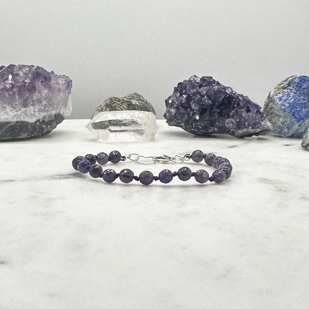 7.5”  amethyst bracelet // beaded // hand knotted // sterlin...