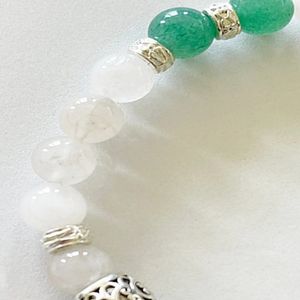 7" - Green aventine, sesame jasper, and Angola quartz with base metal spacers