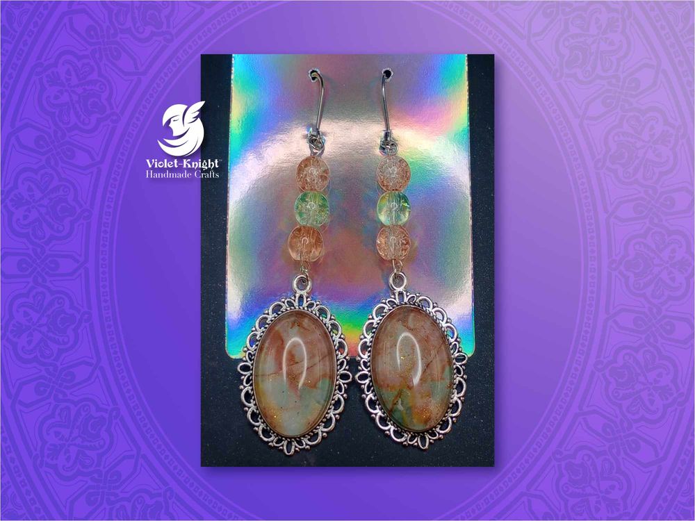  Vintage Style Fall Marbled Pendant Earrings with Glass Bead...