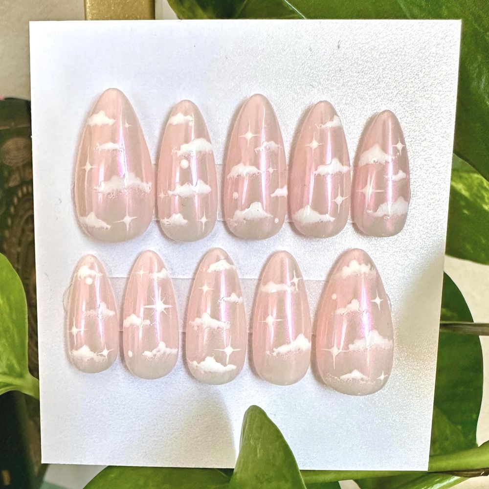 Puff Puff Pastel | Medium Almond Press-On Aurora Pink Clouds | Medium