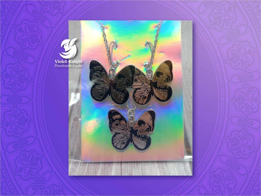  Skull Butterfly Earrings and Necklace Set – Style #6 
