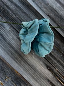 Teal scrunchies dyed with fresh Indigo