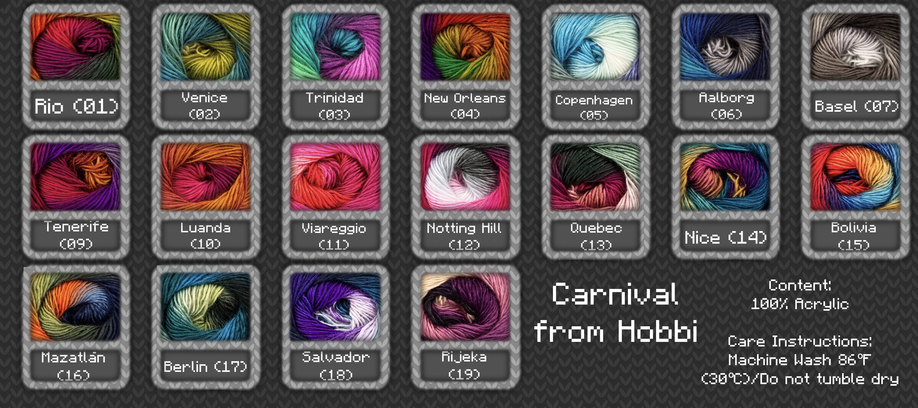 Carnival Yarn Swatch Options!