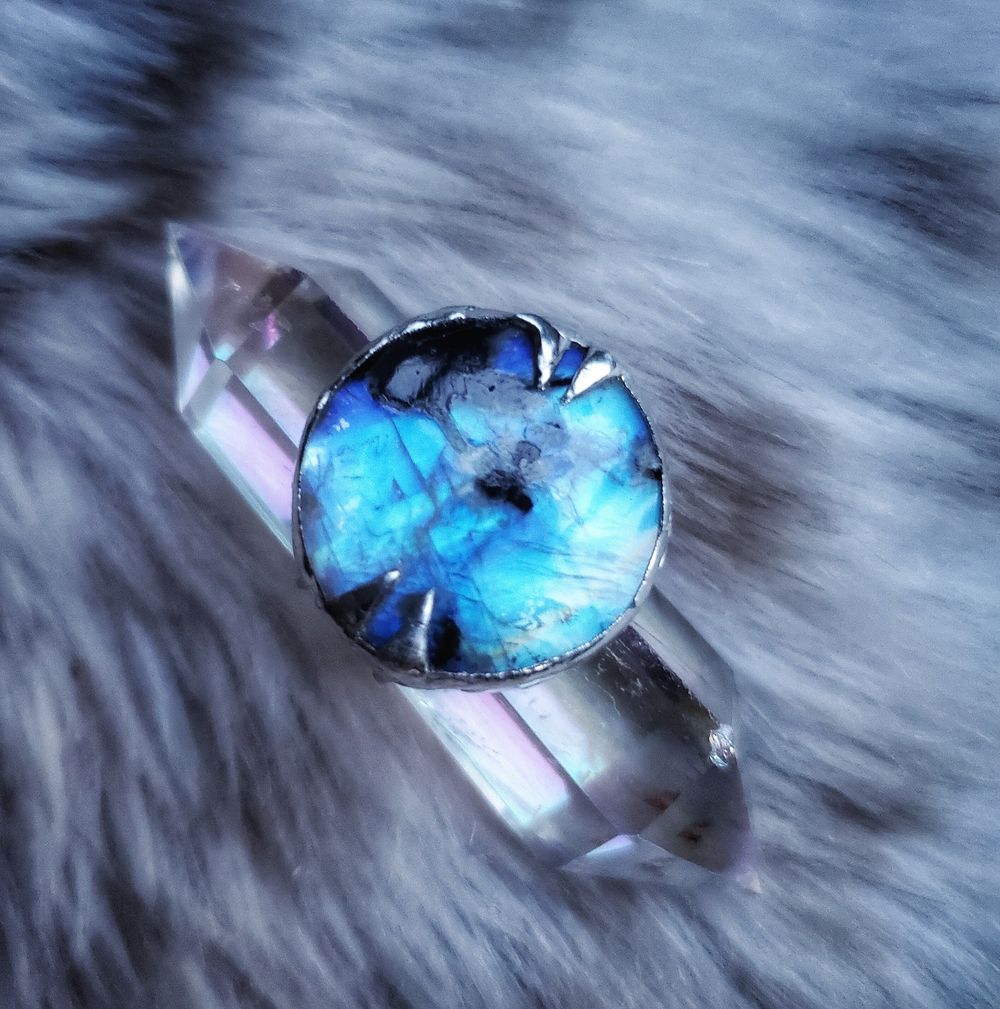Moon Glow - Silver Soft Solder Ring with Tourmalated Rainbow...