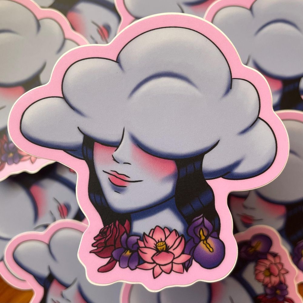 Rain Brings Flowers Traditional Tattoo Sticker - Weatherproo...