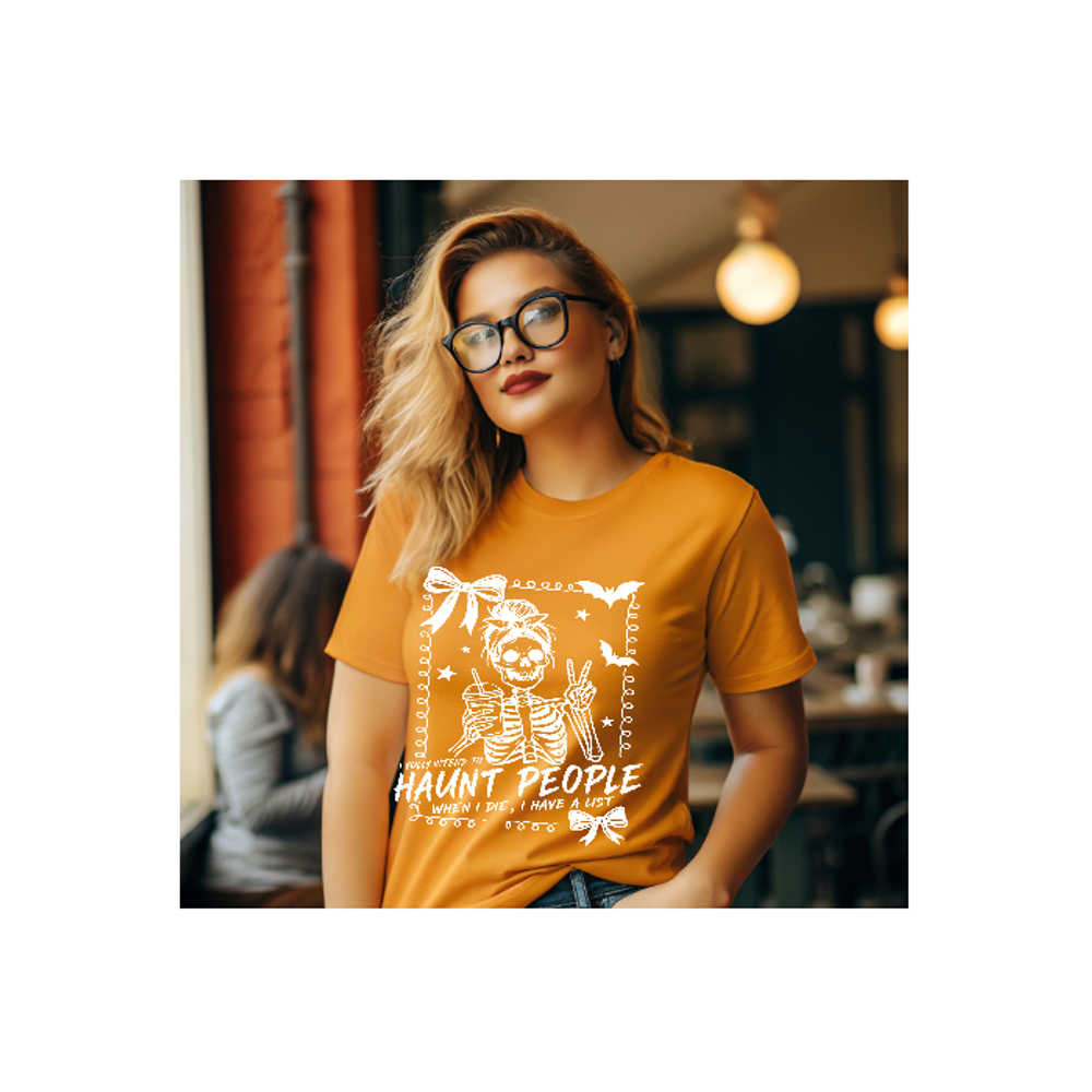 Haunt people Coquette frame skelly Tee (White)