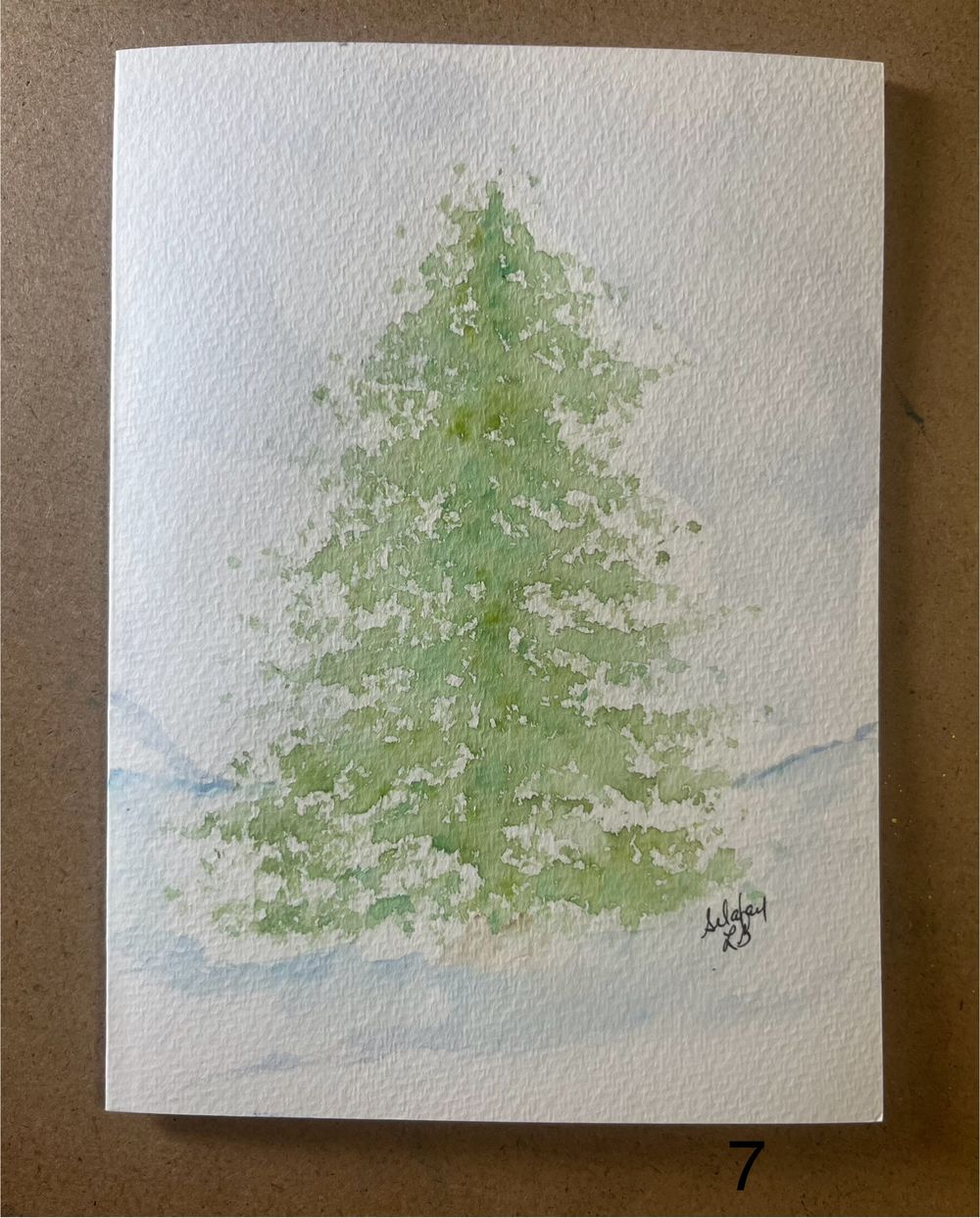  Holiday Card/Tree #7 - ORIGINAL watercolor painting 