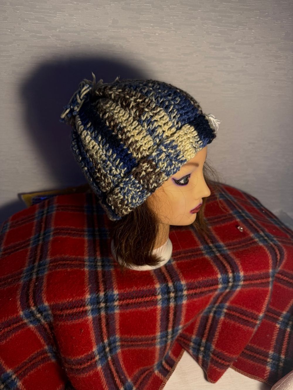 Multicolored Beanie - Blue & Tan