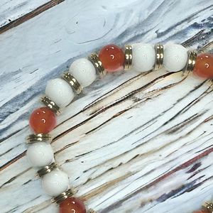 7" Carnelian stones, Snow Jade, and Hematite beads