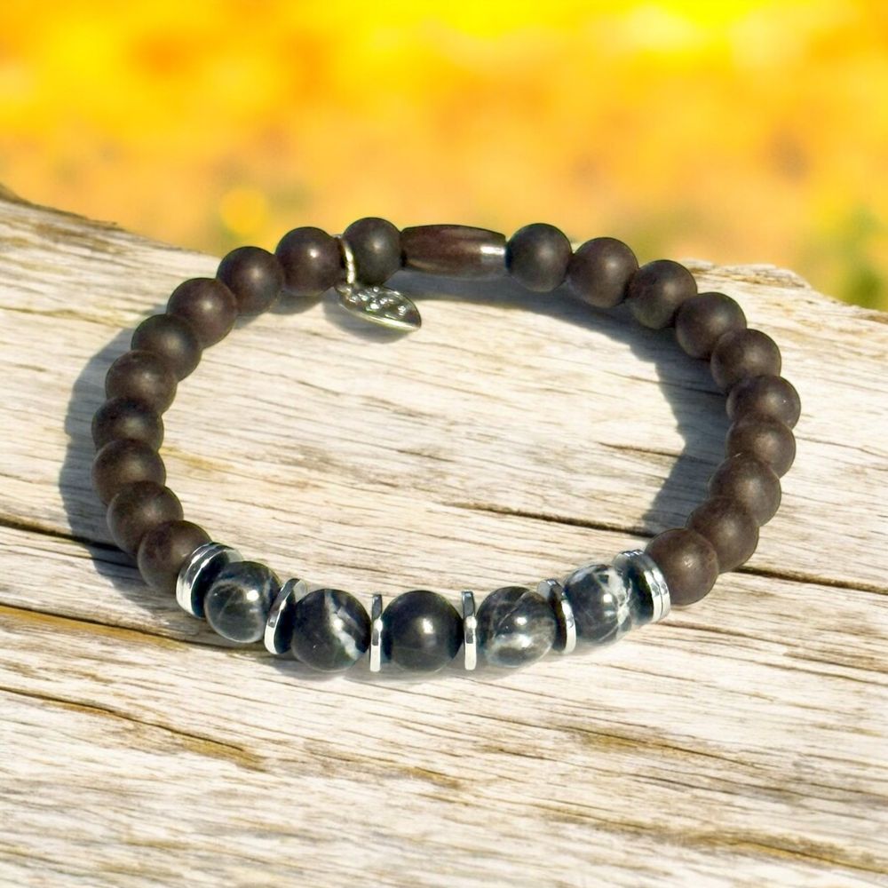 Stretch Bracelet | Ebony Blackwood and Zebra Jasper
