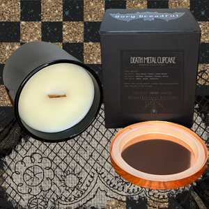 Death Metal Cupcake Wooden Wick Candle by Gory Dreadful Candle Co