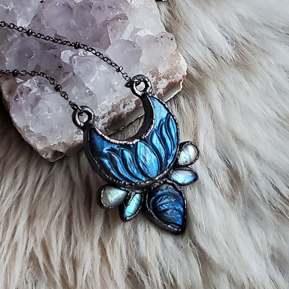 The Feral Lotus - Labradorite & Moonstone Copper Electroform...