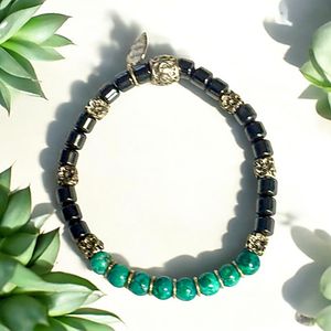 8" - Turquoise and Magnetic Hematite