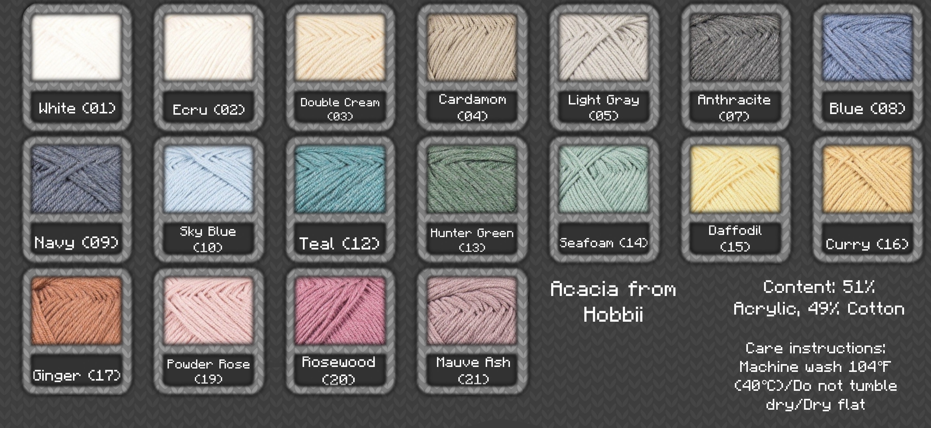 Acacia Yarn Swatch Options!