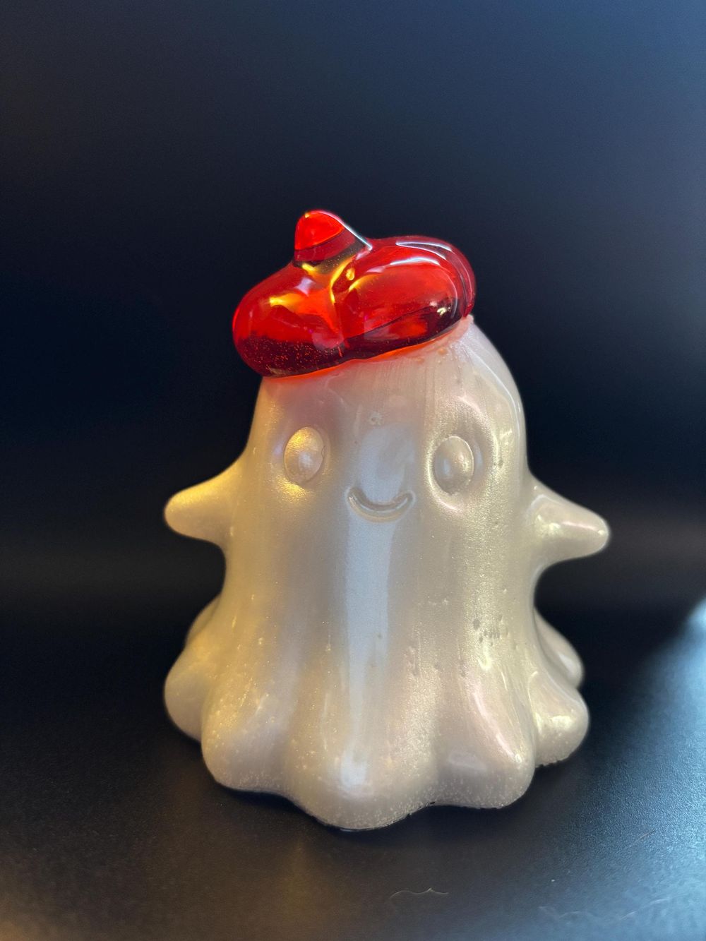 Decorative White Ghost with Orange Hat, Holiday Decor