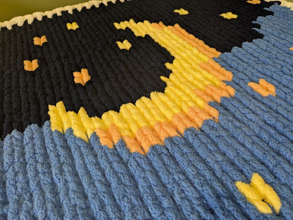 "Cloudy Night” Hand-Knit Blanket - A Celestial Dream in Stitches