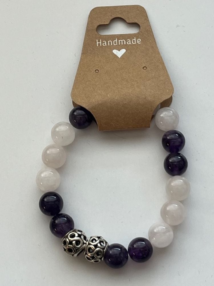 Amethyst & Rose Quartz Beaded Bracelet