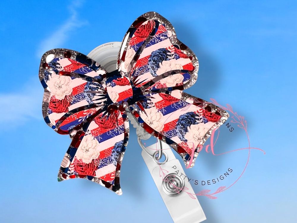 Patriotic Roses Bow Badge Reel