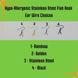 Please read the product description for more info on the earring hooks, and how to request one of the colors.
