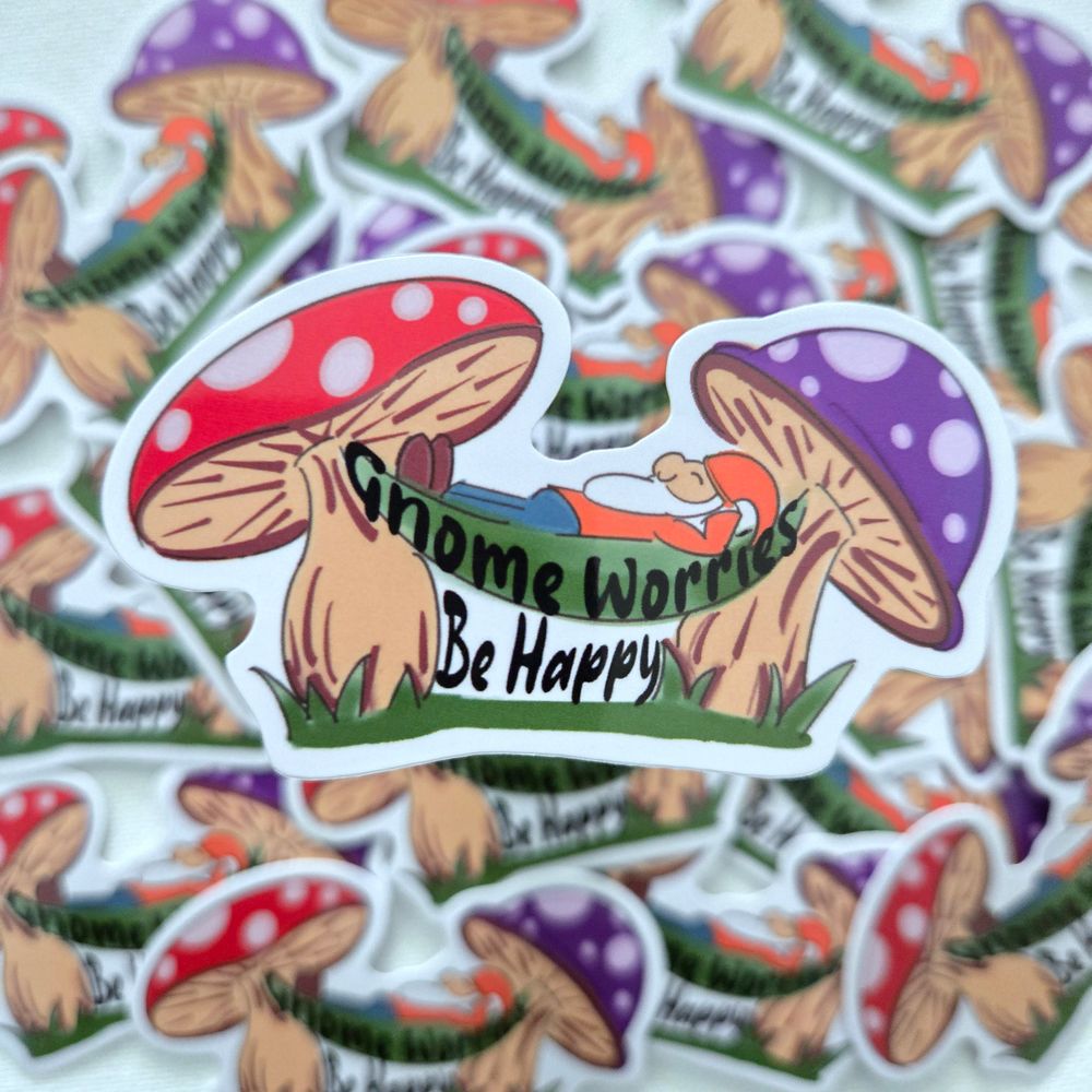 Gnome Worries Be Happy Sticker