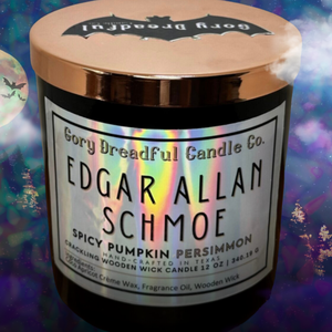 Edgar Allan Schmoe Wooden Wick Candle by Gory Dreadful Candle Co